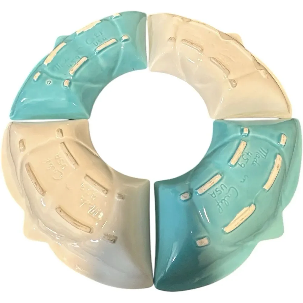 California Pottery Lazy Susan 4 Dish Snack Chip Dip Turquoise White 459 Vintage